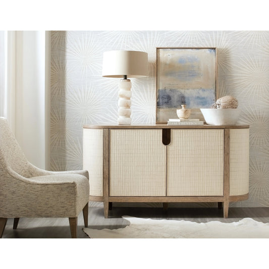 Melange Arbor Credenza by Hooker Furniture in medium wood. Made from oak veneers, canvas crackle in a modern style.