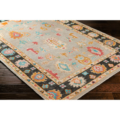 Kars Rug - 30331 by Surya in black, light blue, rose, pale pink, mustard, tan. Made from 80% wool, 20% cotton in a unique style.