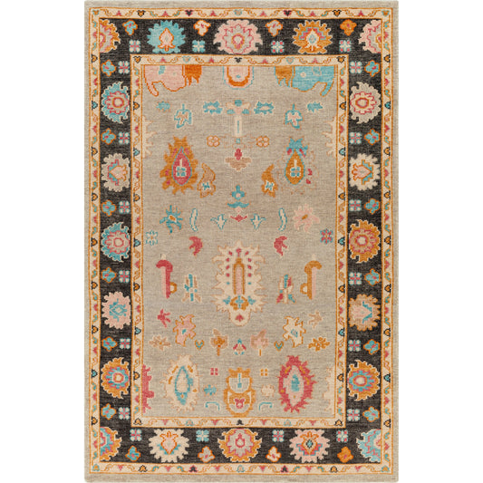 Kars KSA-2300 Rug by Surya in black, light blue, rose, pale pink, mustard, tan. Made from 80% wool, 20% cotton in a unique style.