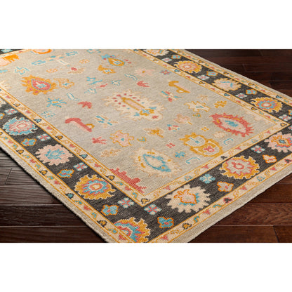 Kars KSA-2300 Rug by Surya in black, light blue, rose, pale pink, mustard, tan. Made from 80% wool, 20% cotton in a unique style.