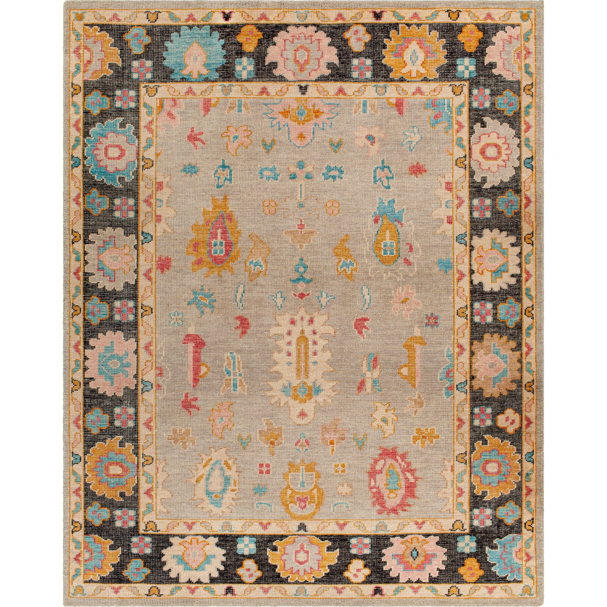 Kars KSA-2300 Rug by Surya in black, light blue, rose, pale pink, mustard, tan. Made from 80% wool, 20% cotton in a unique style.
