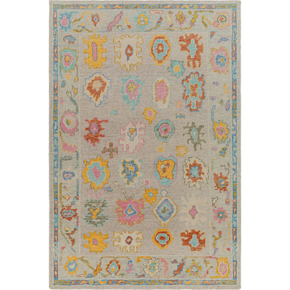 Kars Rug - 30333 by Surya in yellow, light pink, aqua, blue, rust, grass green. Made from 80% wool, 20% cotton in a unique style.