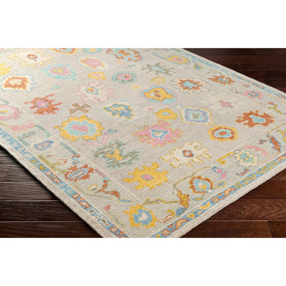 Kars Rug - 30333 by Surya in yellow, light pink, aqua, blue, rust, grass green. Made from 80% wool, 20% cotton in a unique style.