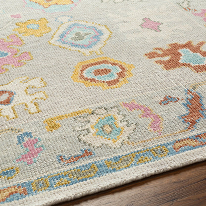 Kars Rug - 30333 by Surya in yellow, light pink, aqua, blue, rust, grass green. Made from 80% wool, 20% cotton in a unique style.