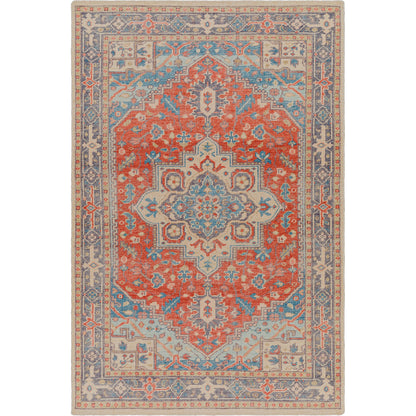Kars Rug - 30334 by Surya in red, coral, blue, pale blue, tan, light beige. Made from 80% wool, 20% cotton in a unique style.