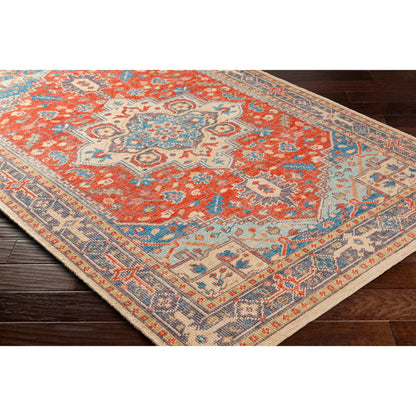 Kars Rug - 30334 by Surya in red, coral, blue, pale blue, tan, light beige. Made from 80% wool, 20% cotton in a unique style.