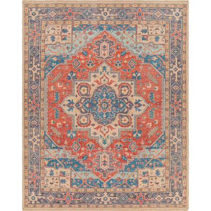 Kars Rug - 30334 by Surya in red, coral, blue, pale blue, tan, light beige. Made from 80% wool, 20% cotton in a unique style.