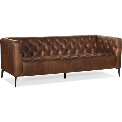 Nicolla Sofa by Hooker Furniture in brown and saddlebag lodge. Made from leather in a modern style.
