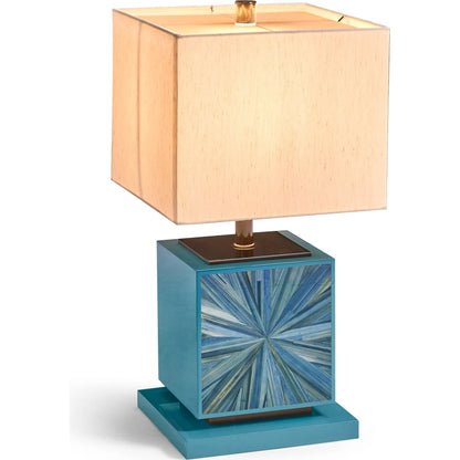 Sapphire Cube Table Lamp by Jonathan Charles in azure blue straw. Made from main straw in a unique style.