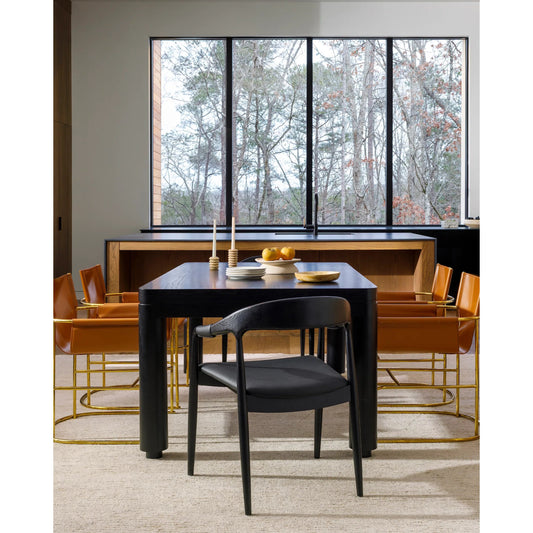 Kisco Dining Table - 530614 by Surya in top: black, base: black and paintedblackenedraw. Made from wood veneer, mdf, rubber wood in a modern style.