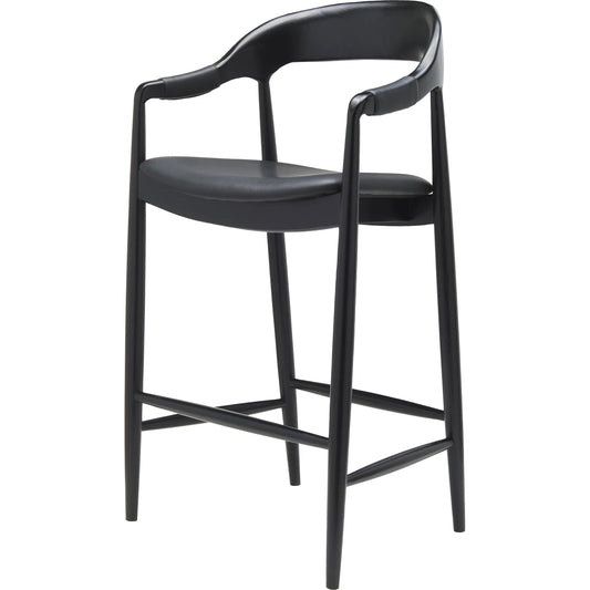 Kisco Bar Stool by Surya in black and stained. Made from faux leather, ash wood, polyurethane foam, polyester, polyfill in a unique style.