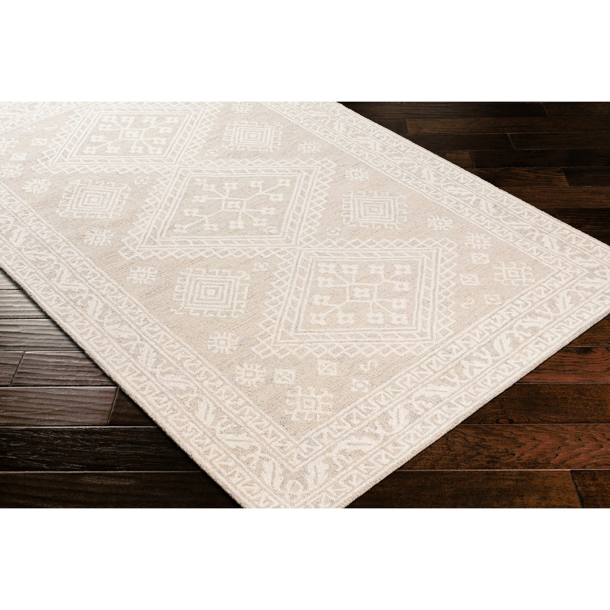 Kayseri Rug - 24434 by Livabliss in medium gray, light beige, cream. Made from 100% wool in a unique style.
