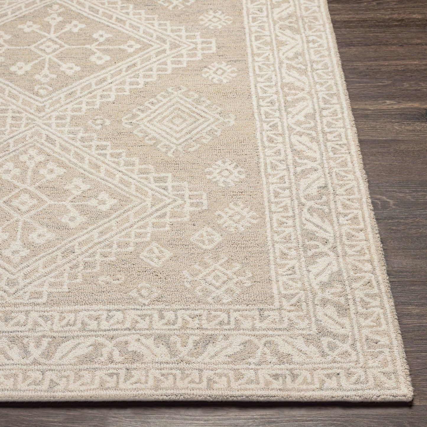 005 SI-1883960,SI-1883961,SI-1883962,SI-1883963,SI-1883964 | Closeup | Kayseri Rug - 24434 by Livabliss in medium gray, light beige, cream. Made from 100% wool in a unique style.
