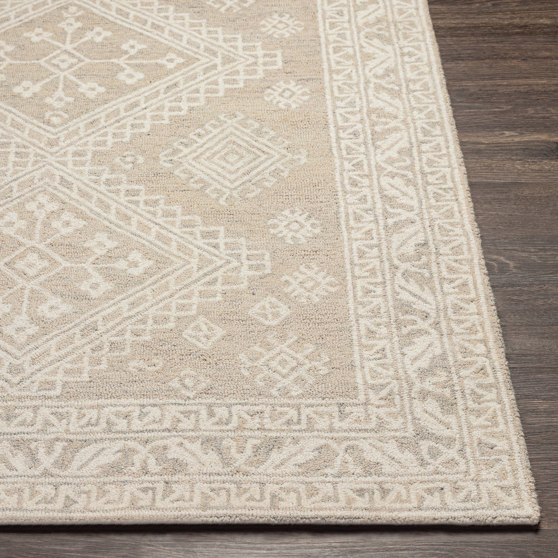 Kayseri Rug - 24434 by Livabliss in medium gray, light beige, cream. Made from 100% wool in a unique style.