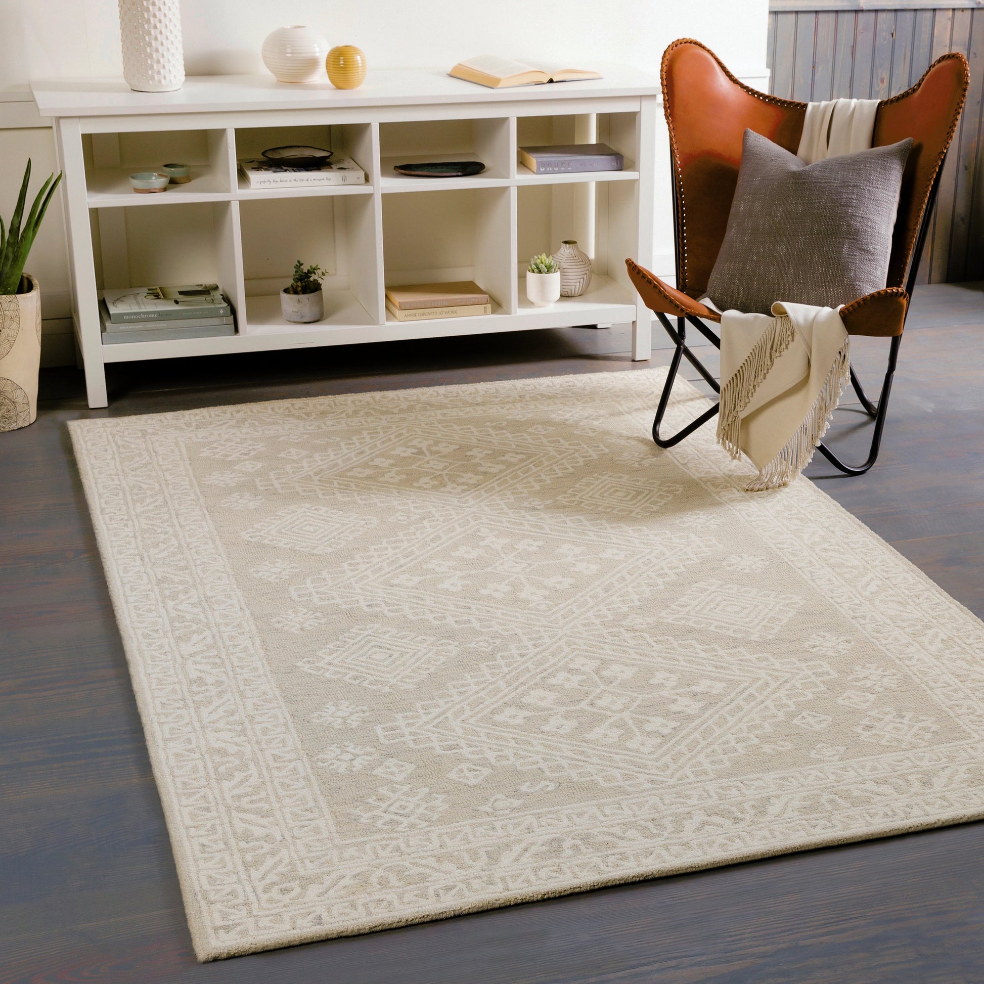 Kayseri Rug - 24434 by Livabliss in medium gray, light beige, cream. Made from 100% wool in a unique style.