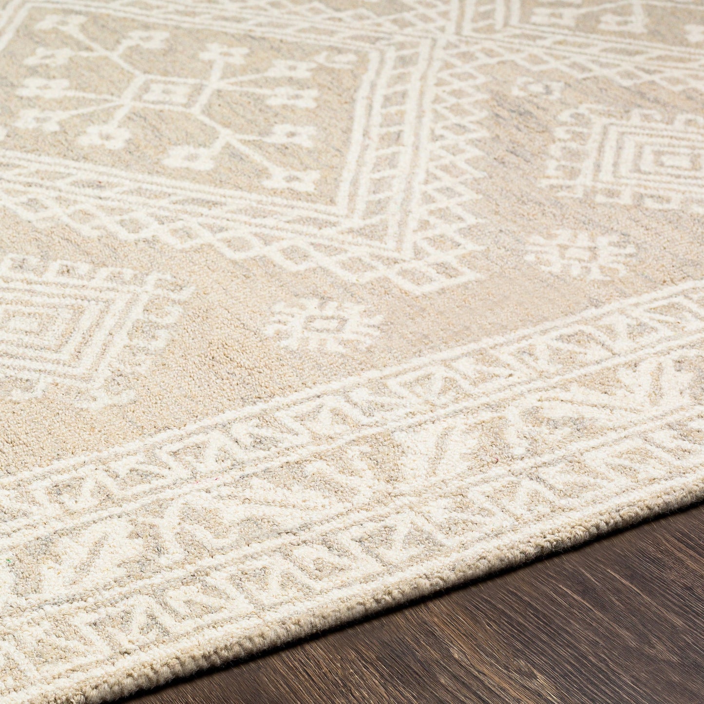 004 SI-1883960,SI-1883961,SI-1883962,SI-1883963,SI-1883964 | Closeup | Kayseri Rug - 24434 by Livabliss in medium gray, light beige, cream. Made from 100% wool in a unique style.