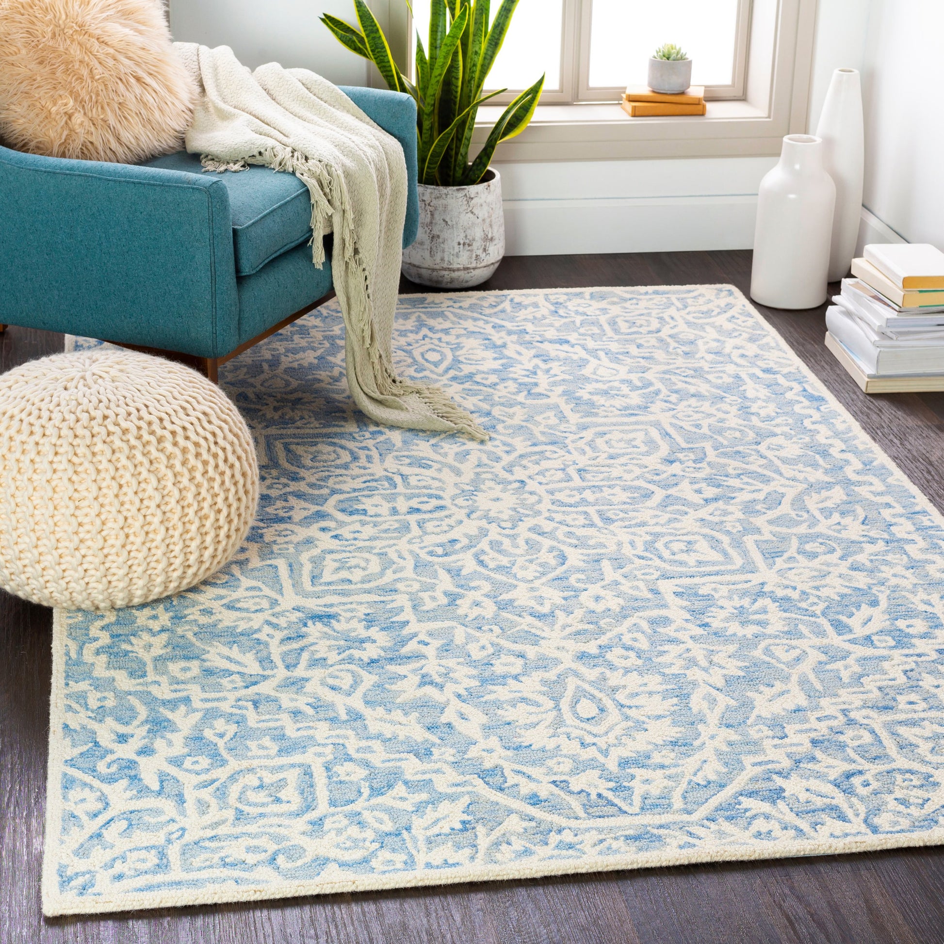 Kayseri Rug - 24663 by Livabliss in denim, pale blue, cream. Made from 100% wool in a unique style.