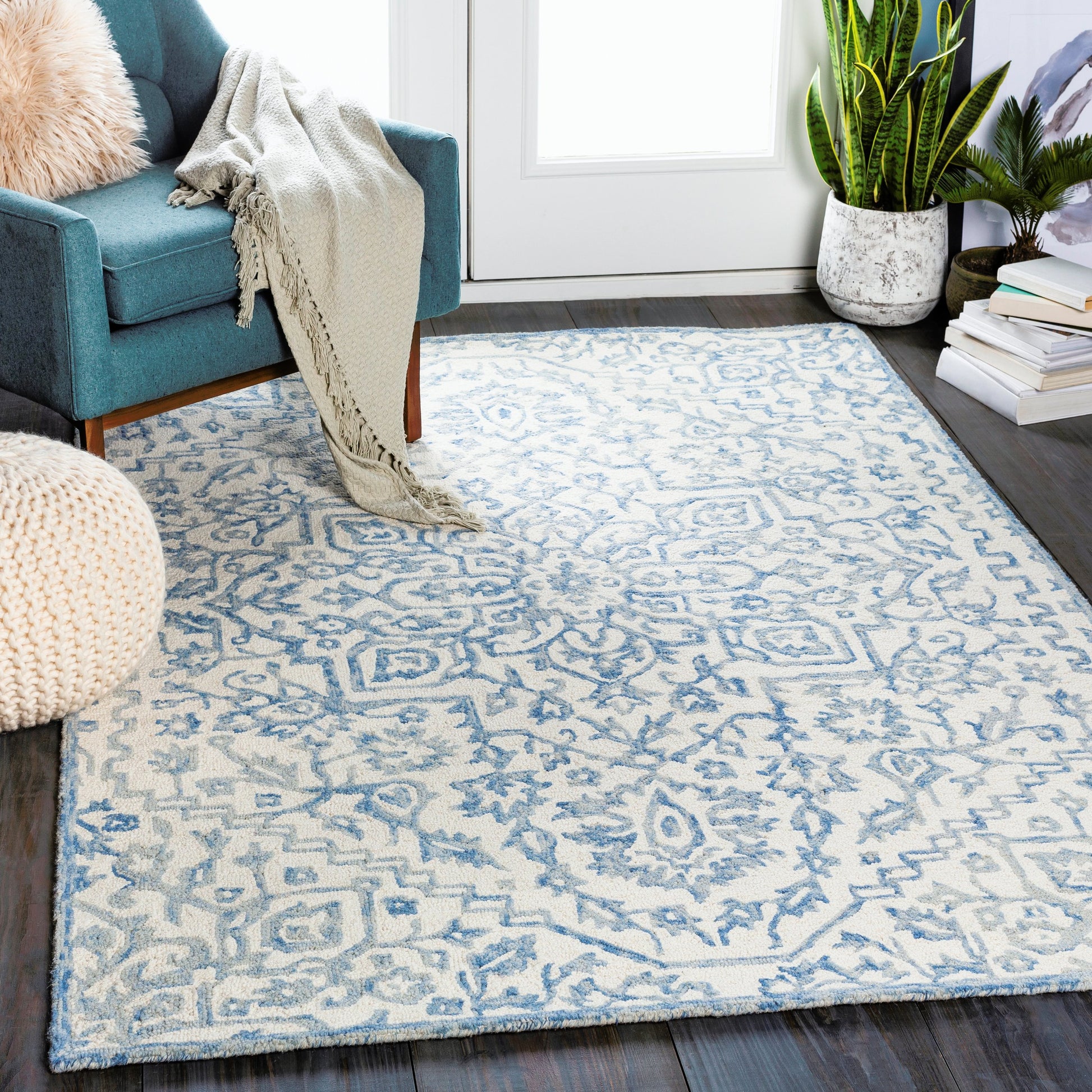Kayseri Rug - 24663 by Livabliss in denim, pale blue, cream. Made from 100% wool in a unique style.