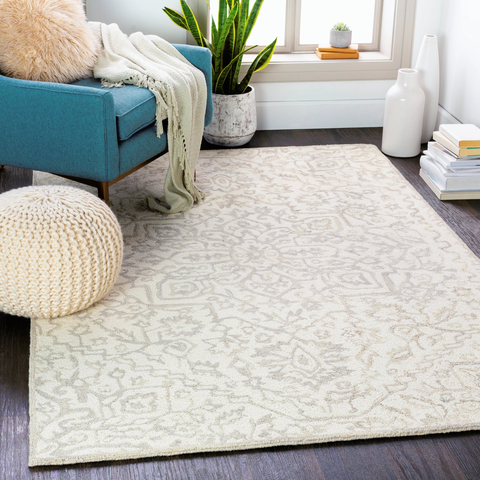 Kayseri Rug - 24663 by Livabliss in denim, pale blue, cream. Made from 100% wool in a unique style.