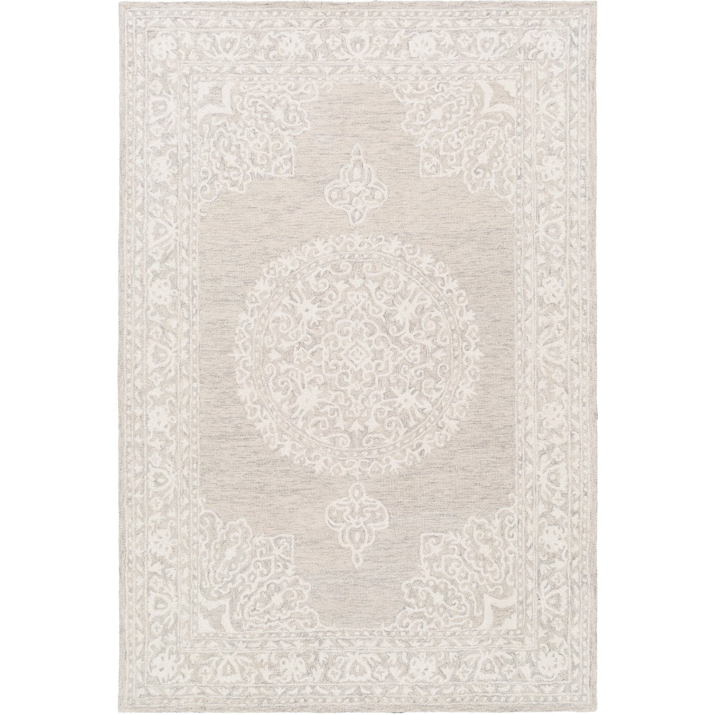 001 SI-1883995,SI-1883996,SI-1883997,SI-1883998,SI-1883999 | Primary Silo | Kayseri Rug - 24665 by Livabliss in medium gray, light beige, cream. Made from 100% wool in a unique style.