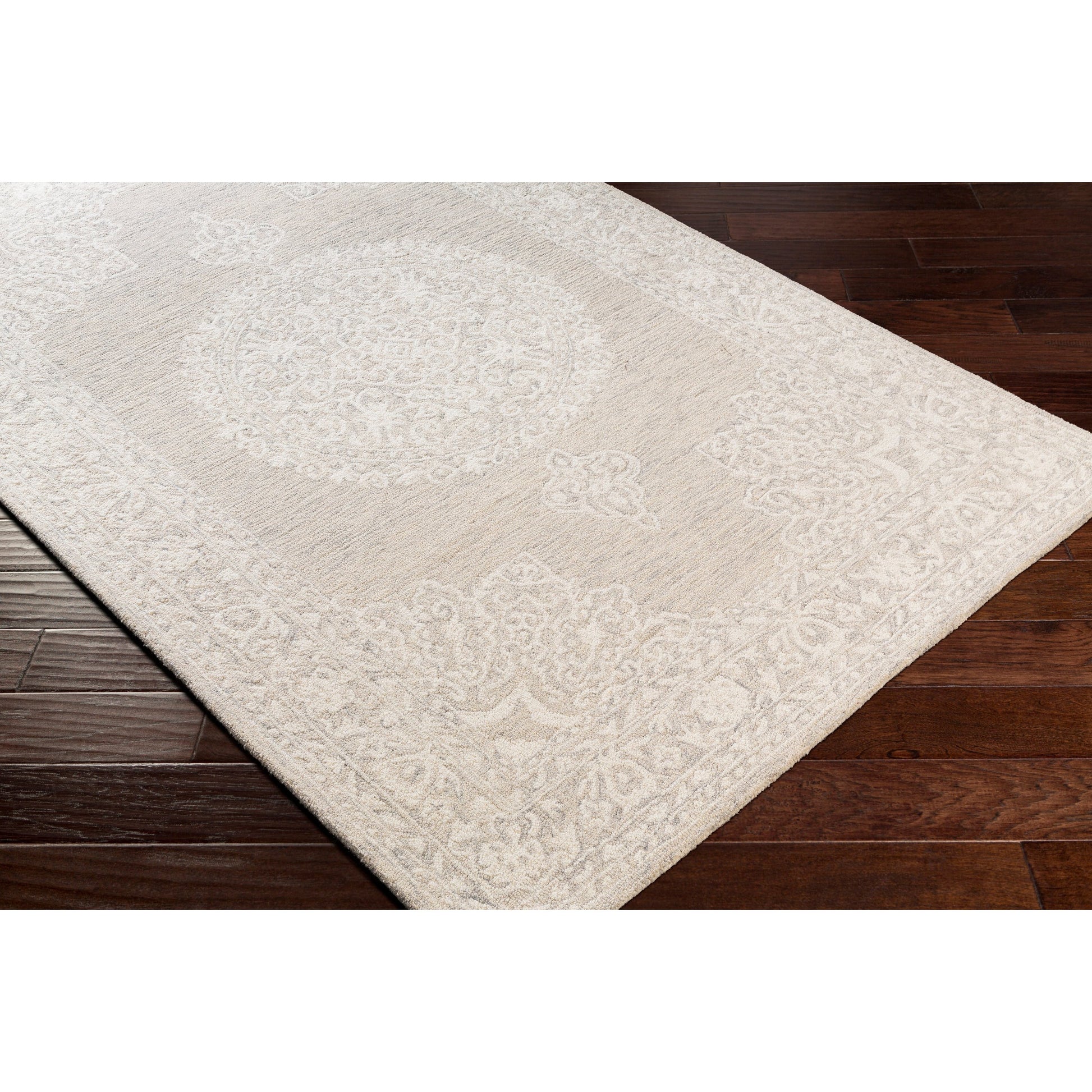 Kayseri Rug - 24665 by Livabliss in medium gray, light beige, cream. Made from 100% wool in a unique style.