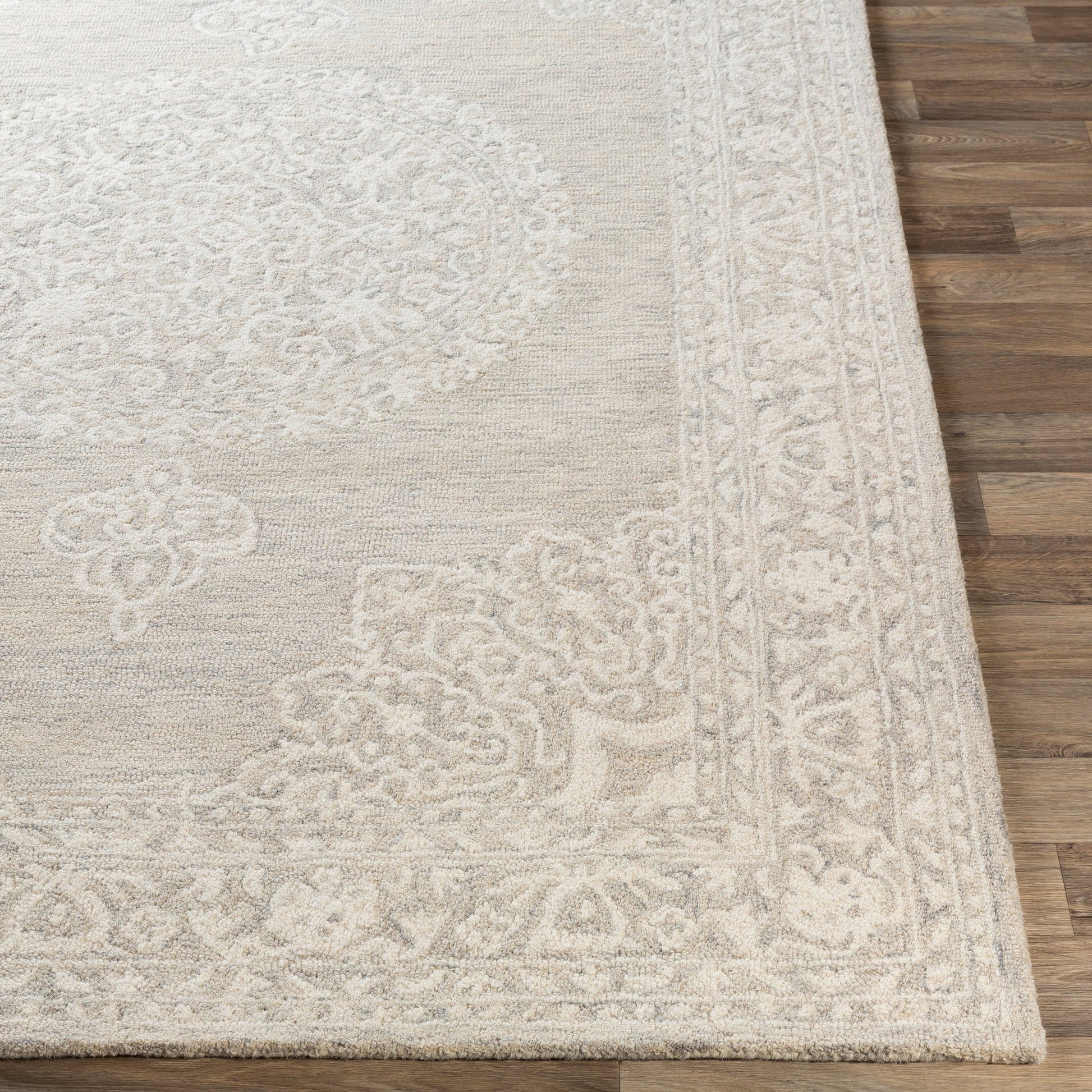 Kayseri Rug - 24665 by Livabliss in medium gray, light beige, cream. Made from 100% wool in a unique style.