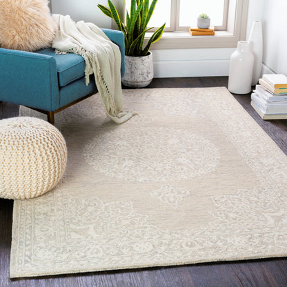 Kayseri Rug - 24665 by Livabliss in medium gray, light beige, cream. Made from 100% wool in a unique style.