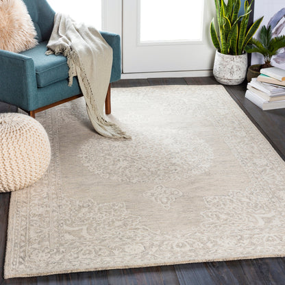 Kayseri Rug - 24665 by Livabliss in medium gray, light beige, cream. Made from 100% wool in a unique style.