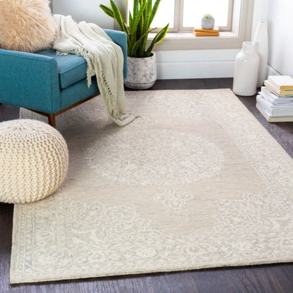 Kayseri Rug - 24665 by Livabliss in medium gray, light beige, cream. Made from 100% wool in a unique style.