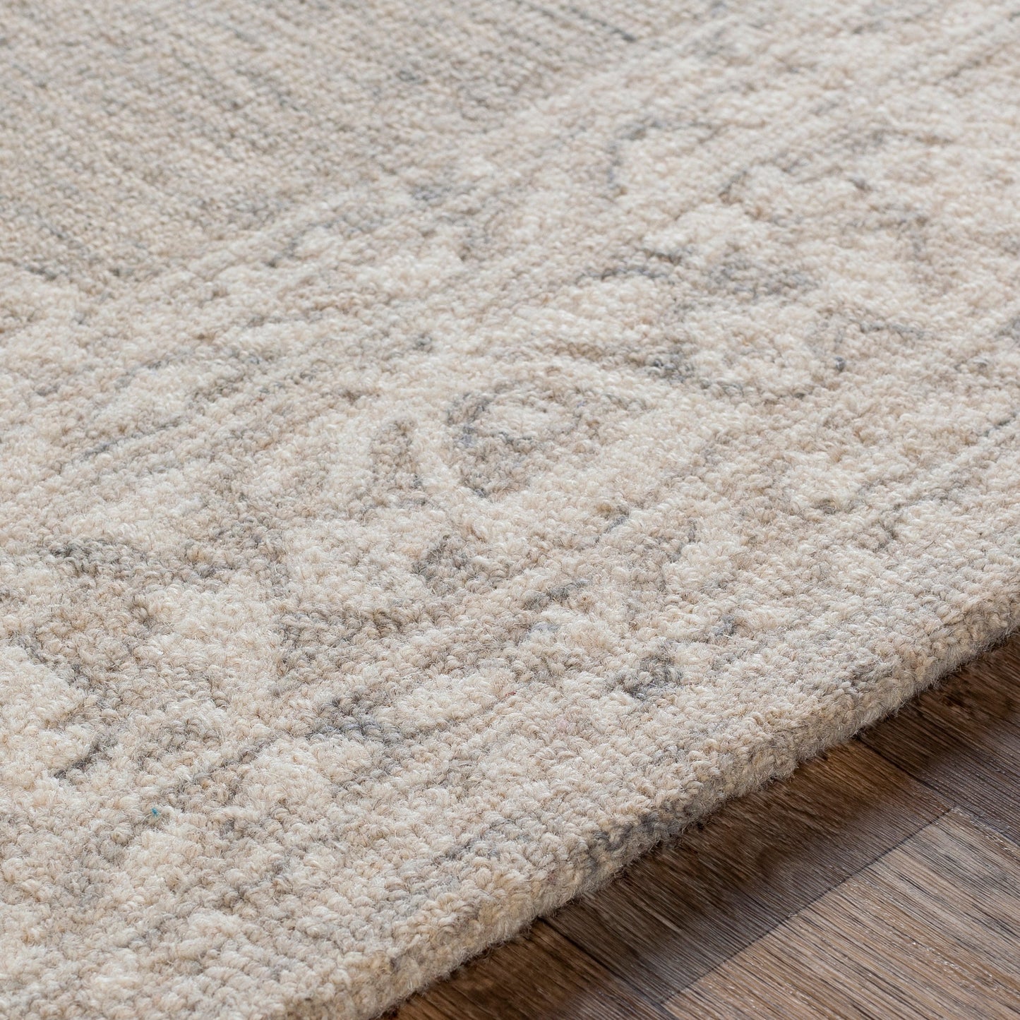 003 SI-1883995,SI-1883996,SI-1883997,SI-1883998,SI-1883999 | Closeup | Kayseri Rug - 24665 by Livabliss in medium gray, light beige, cream. Made from 100% wool in a unique style.