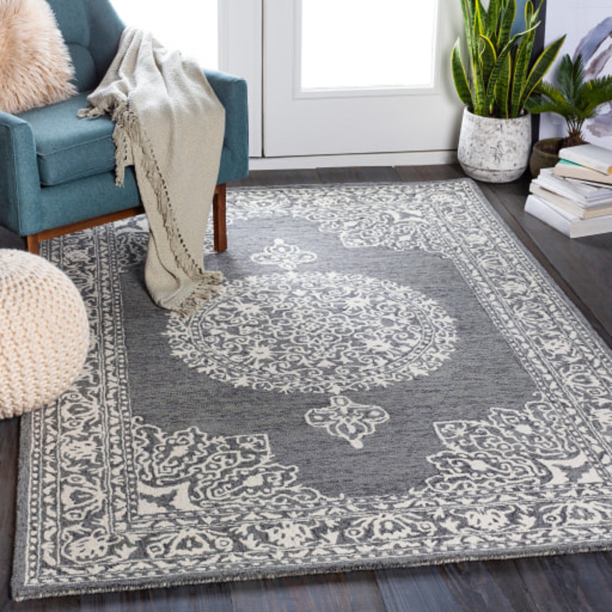 Kayseri Rug - 24665 by Livabliss in medium gray, light beige, cream. Made from 100% wool in a unique style.
