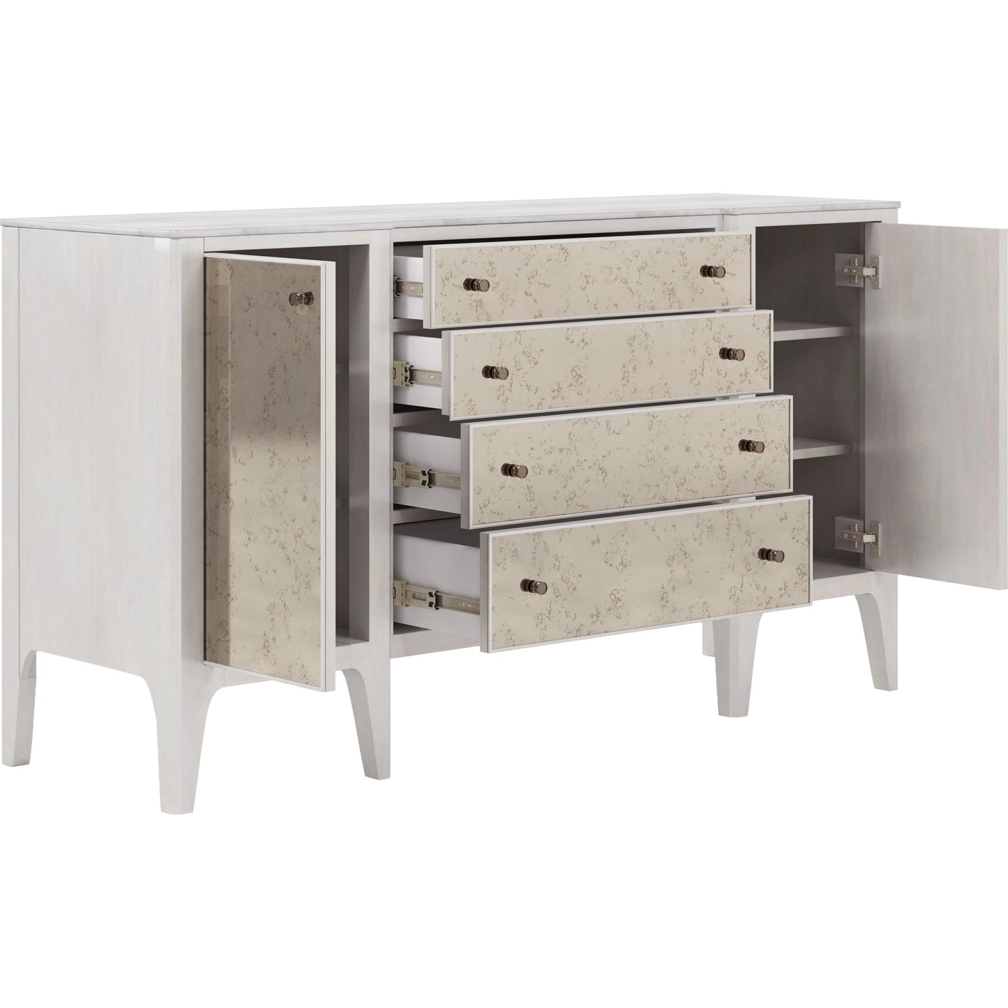 003 SI-2155799 | Additional Silo | Mezzanine Buffet by A.R.T. Furniture in dove gray. Made from parawood, poplar solids, maple veneer, mirror, travertine in a modern style.