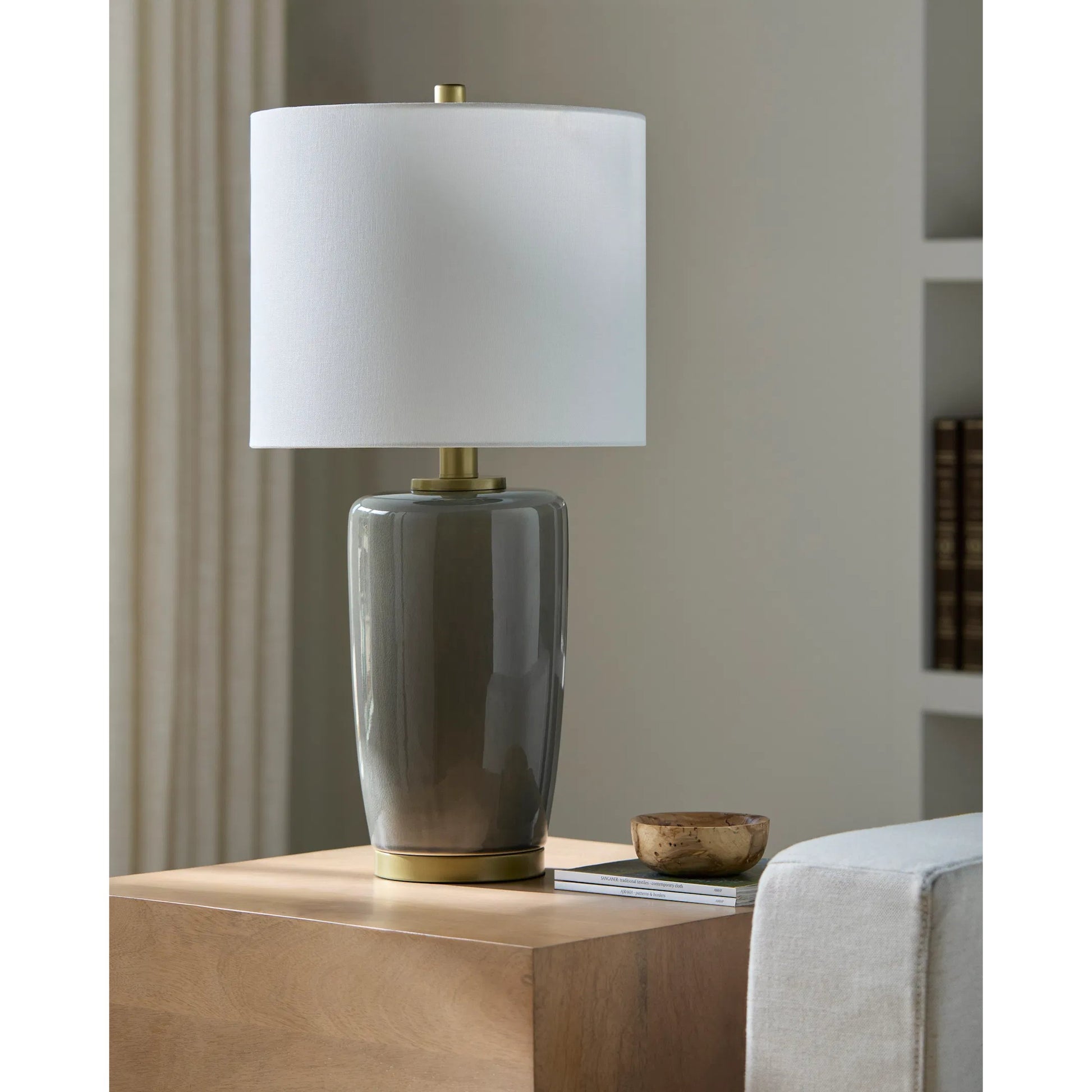 Kasuri Accent Table Lamp - 535774 by Surya in platedglazedplated. Made from ceramic, iron, linen, polystyrene in a modern style.