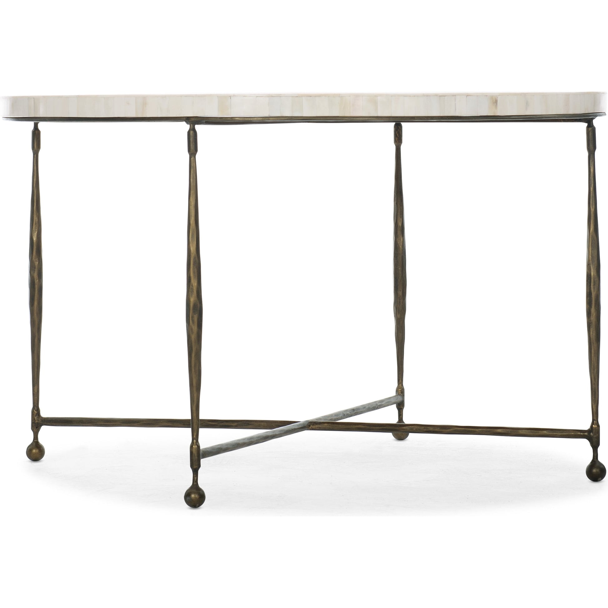 Commerce & Market Round Cocktail Table by Hooker Furniture in gold. Made from bone inlay, iron in a transitional style.