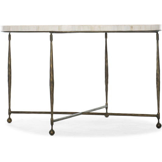 Commerce & Market Round Cocktail Table by Hooker Furniture in gold. Made from bone inlay, iron in a transitional style.