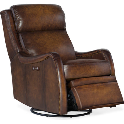 Stark Power Swivel Recliner by Hooker Furniture in brindisi trinita. Made from leather in a traditional style.