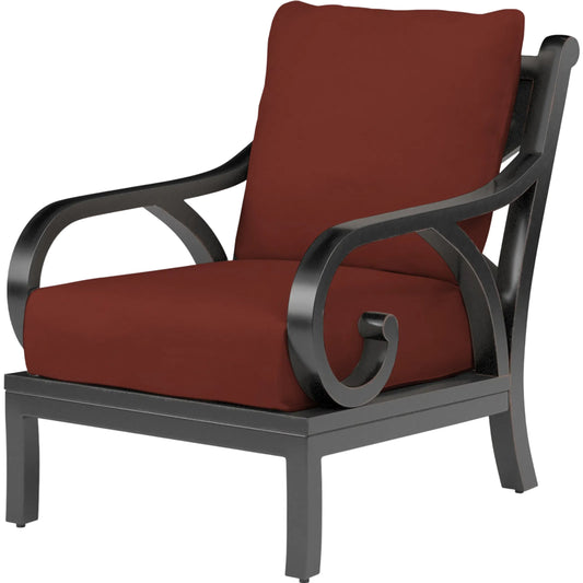 Monterey Outdoor Club Chair by Sunset West in browns. Made from aluminum in a traditional style.