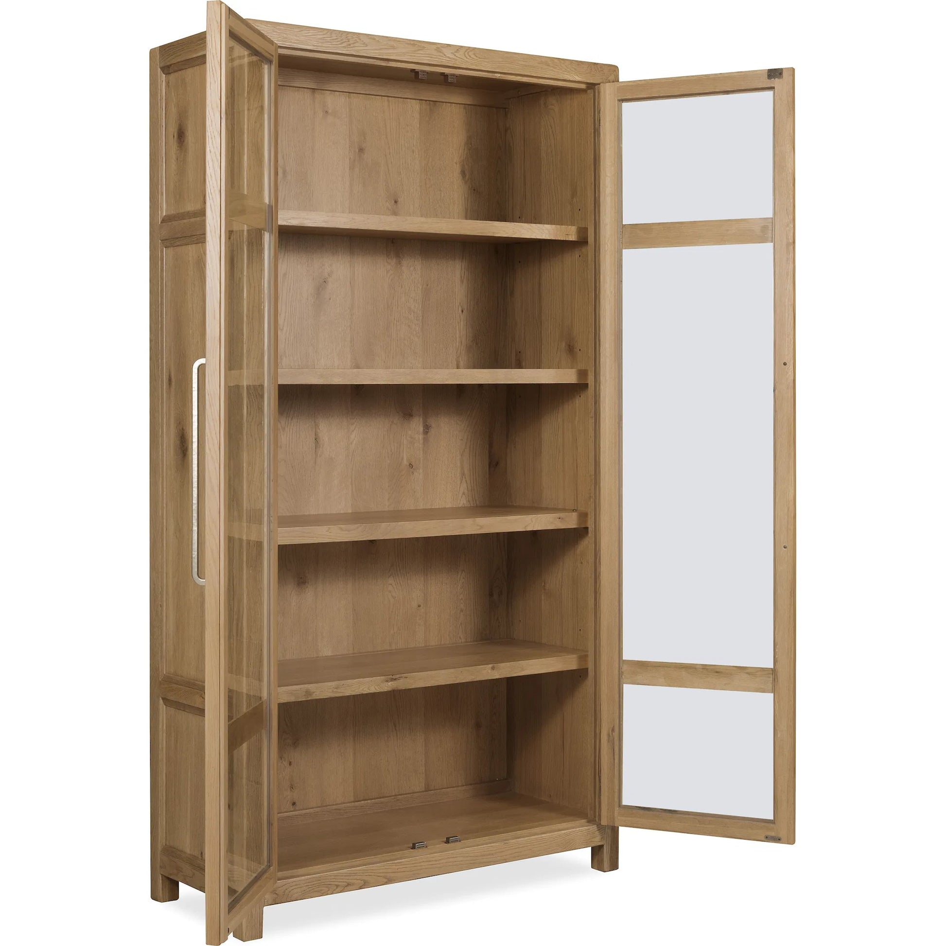 Driftwood Display Cabinet by Hooker Furniture. Made from oak solids, oak veneers, seeded glass, fabric, 100% polyester in a transitional style.