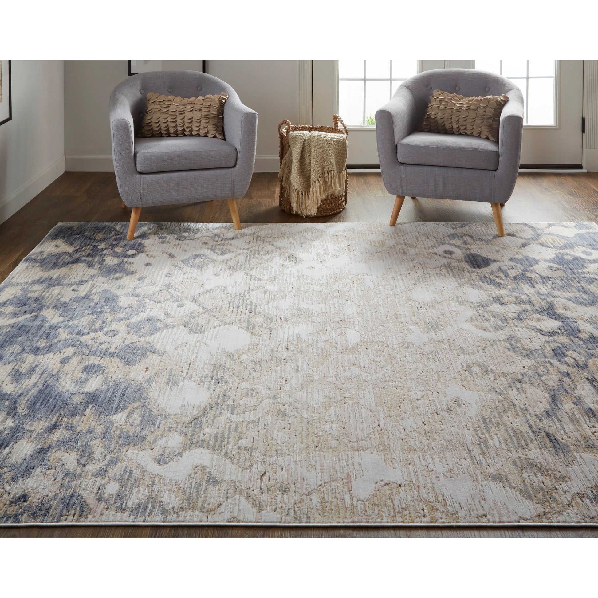 Laina Transitional Gradient & Rug - 39G7F by Feizy in tan, ivory, blue. Made from unique in a unique style.