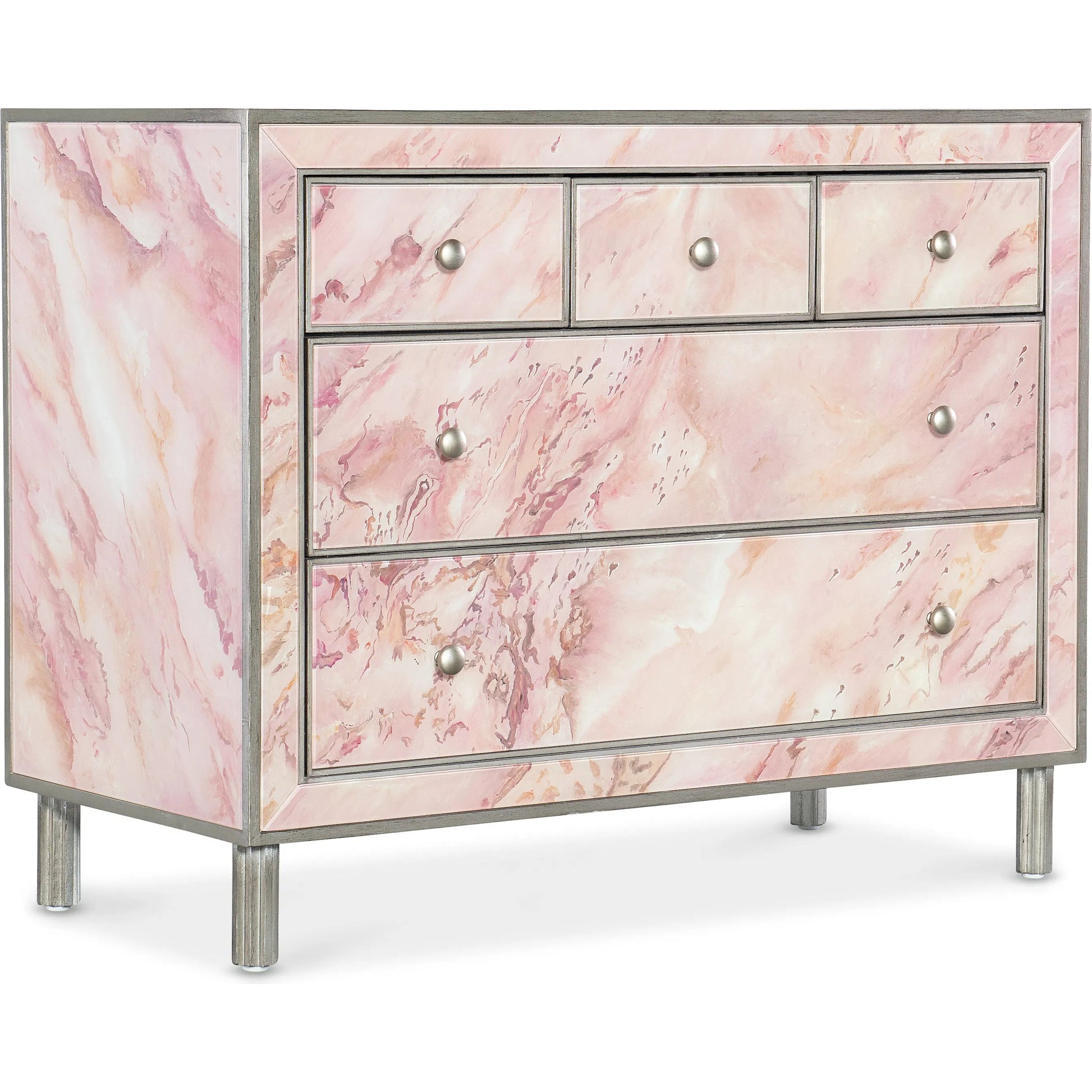 Susan G. Komen Eternal Chest by Hooker Furniture in pink reverse hand painted glass. Made from unique in a eclectic & global style.