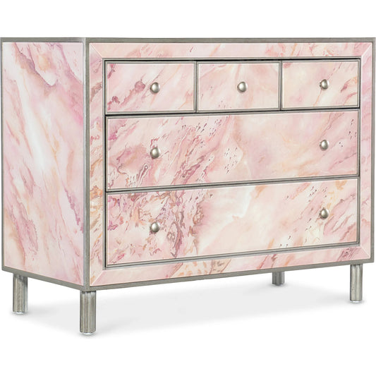 Susan G. Komen Eternal Chest by Hooker Furniture in pink reverse hand painted glass. Made from unique in a eclectic & global style.