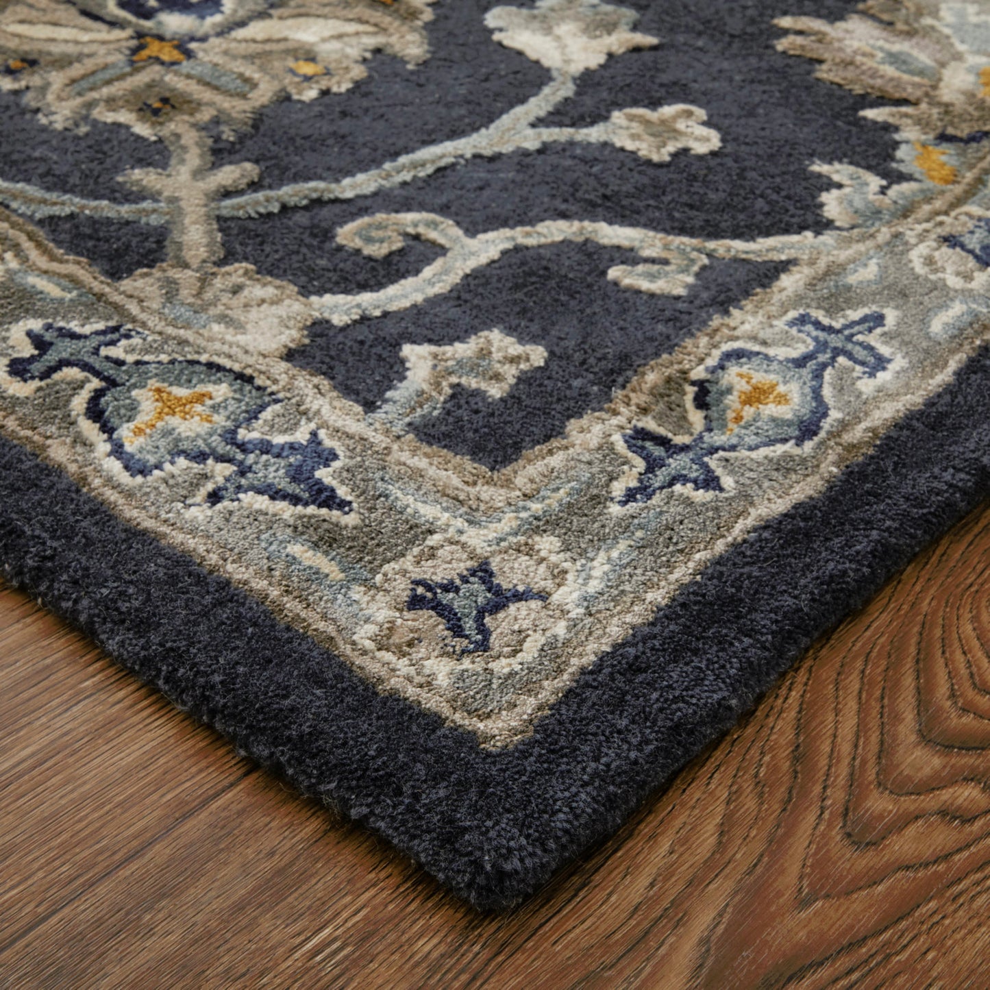 002 SI-2130021,SI-2130022 | Closeup | Prescott Traditional & Botanical Rug - 8940F by Feizy in blue, silver, gray. Made from viscose, wool in a unique style.