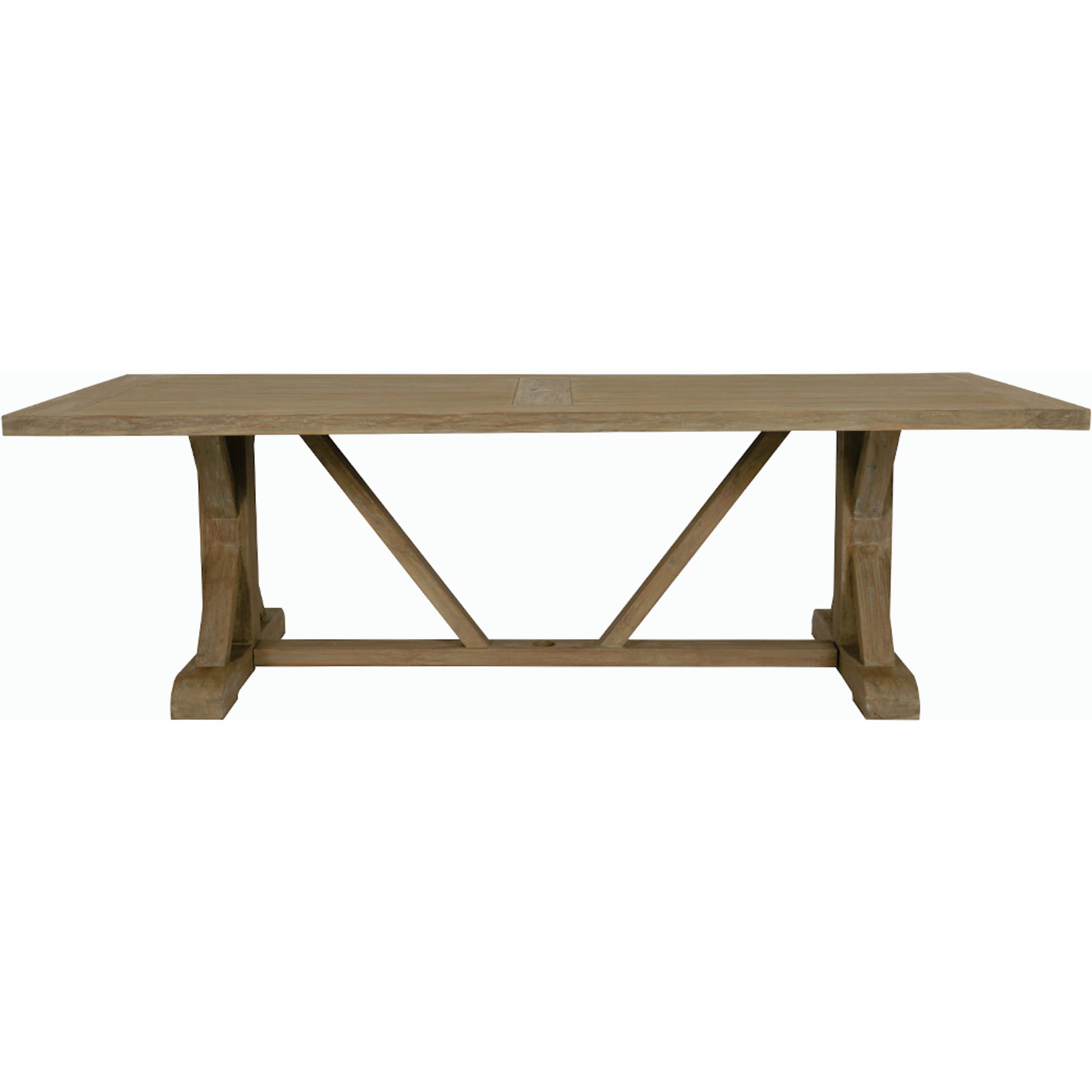 Coastal Outdoor Teak 94" Trestle Dining Table by Sunset West in teak. Made from teak in a modern style.