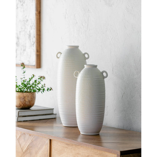 Kushan Vases- 32159 (Set of 2) by Surya in cream, white and glazed. Made from main: ceramic in a modern style.