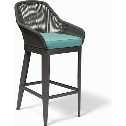 Milano Outdoor Barstool by Sunset West in slate. Made from olefin rope in a coastal style.