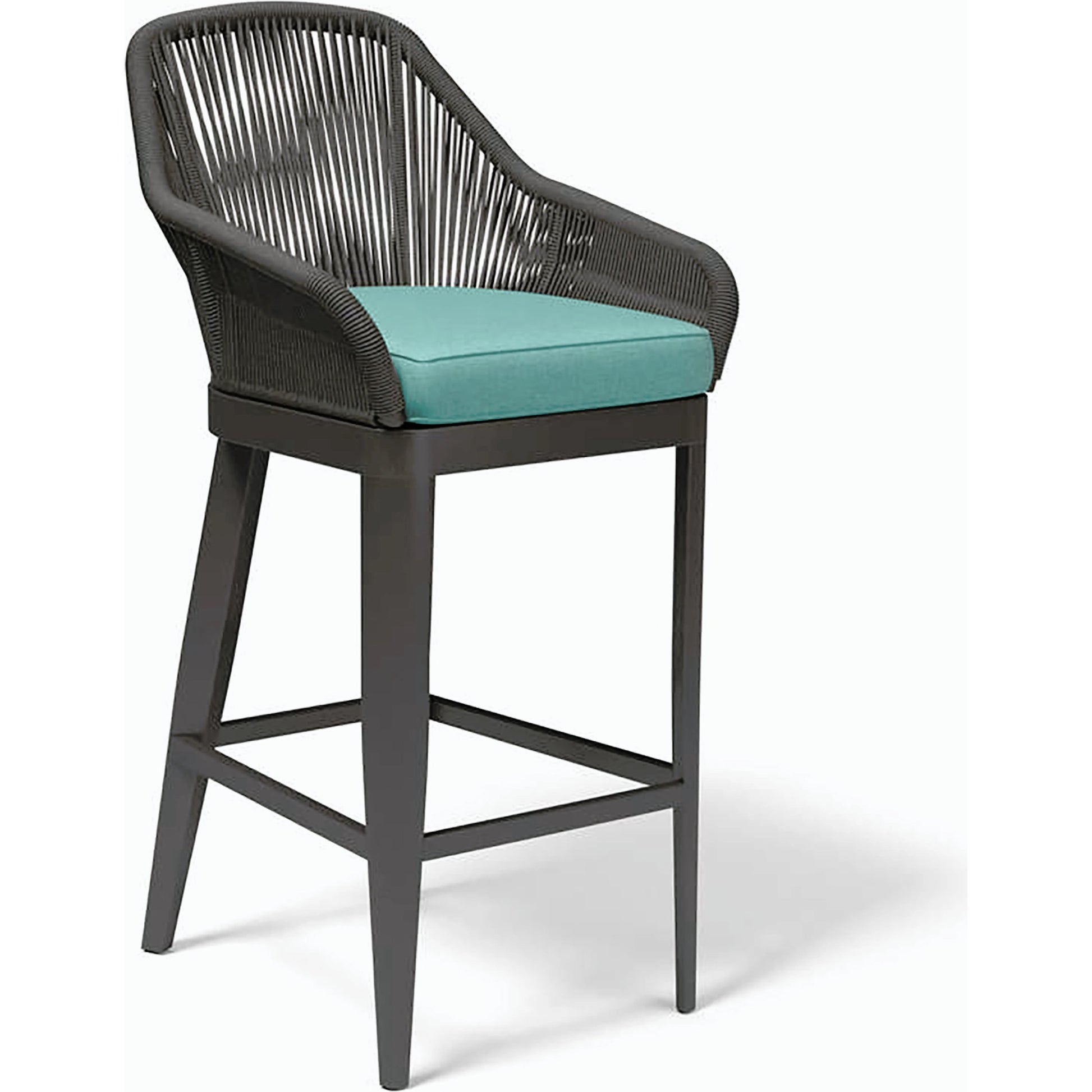 Milano Outdoor Barstool by Sunset West in slate. Made from olefin rope in a coastal style.