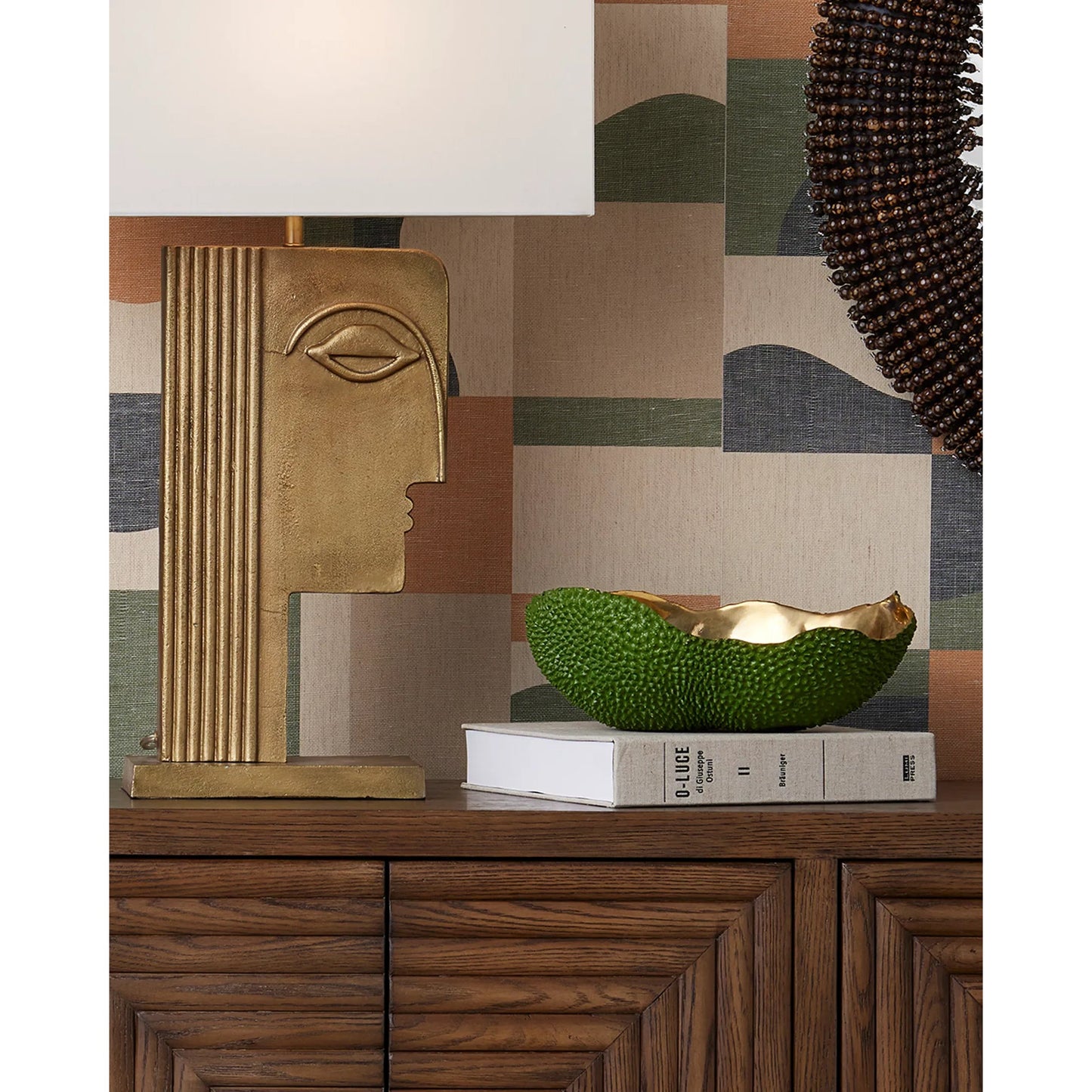 005 SI-1998769 | Lifestyle | Jackfruit Oval Bowl by Currey and Company in green, gold. Made from bronze in a modern style.