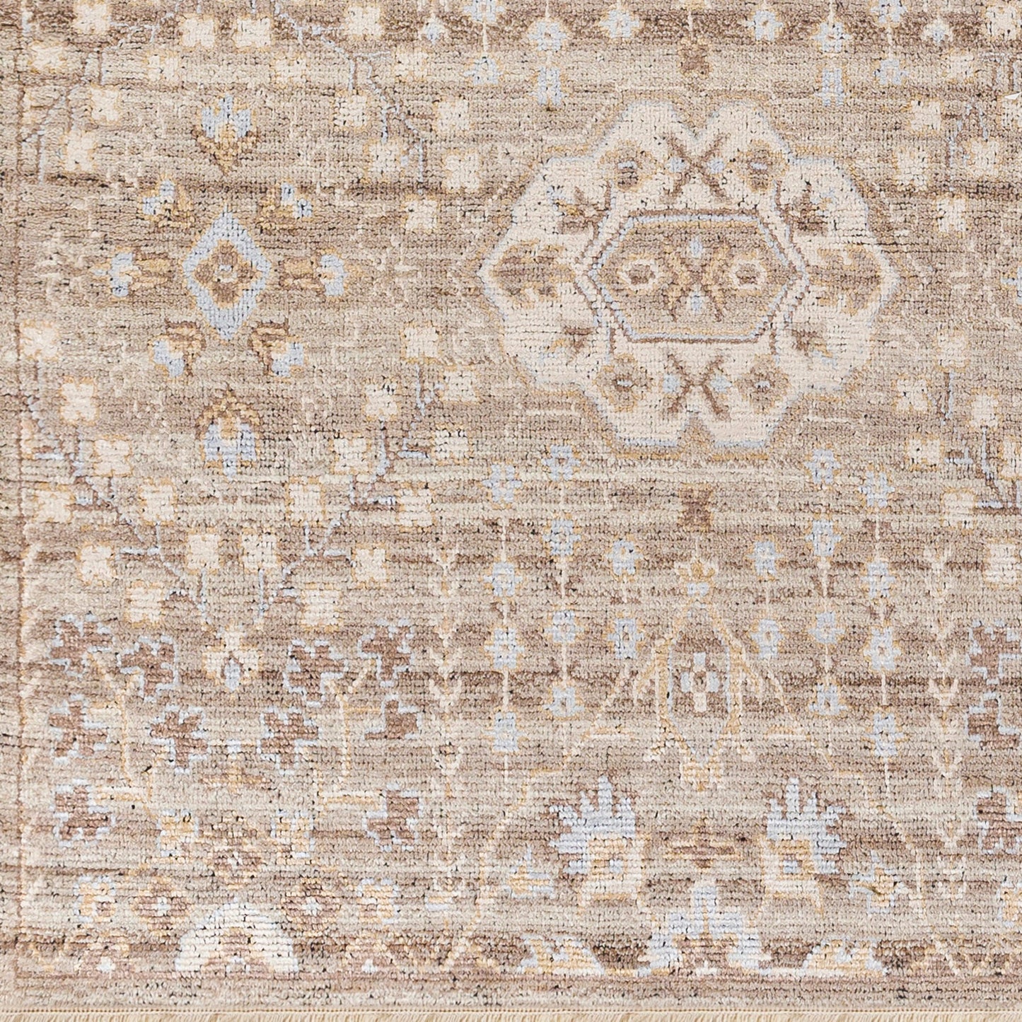 004 SI-1884357,SI-1884358,SI-1884359,SI-1884360 | Closeup | Kushal Rug - 29788 by Surya in brown, taupe, charcoal, ice blue, light beige. Made from 70% viscose, 30% wool in a unique style.