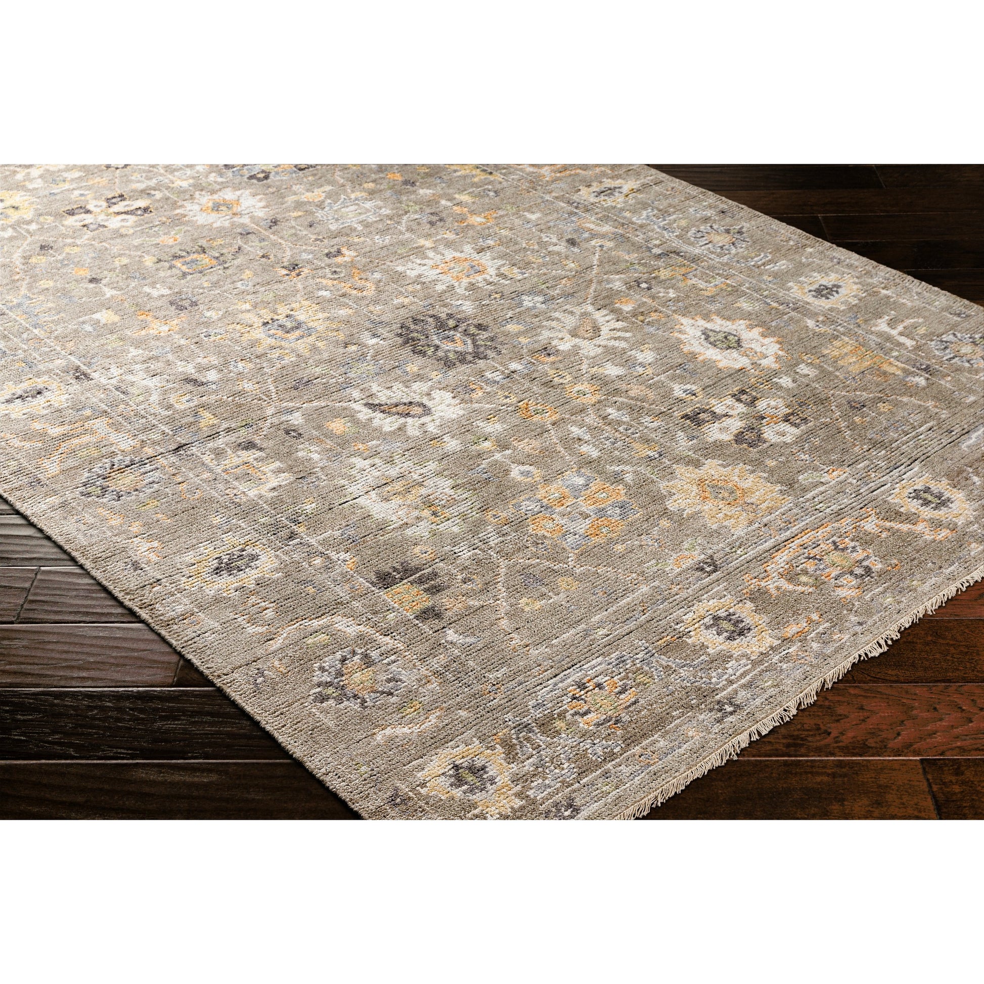 Kushal Rug - 29790 by Surya in charcoal, pale blue, wheat, dusty coral, cream. Made from 70% viscose, 30% wool in a unique style.