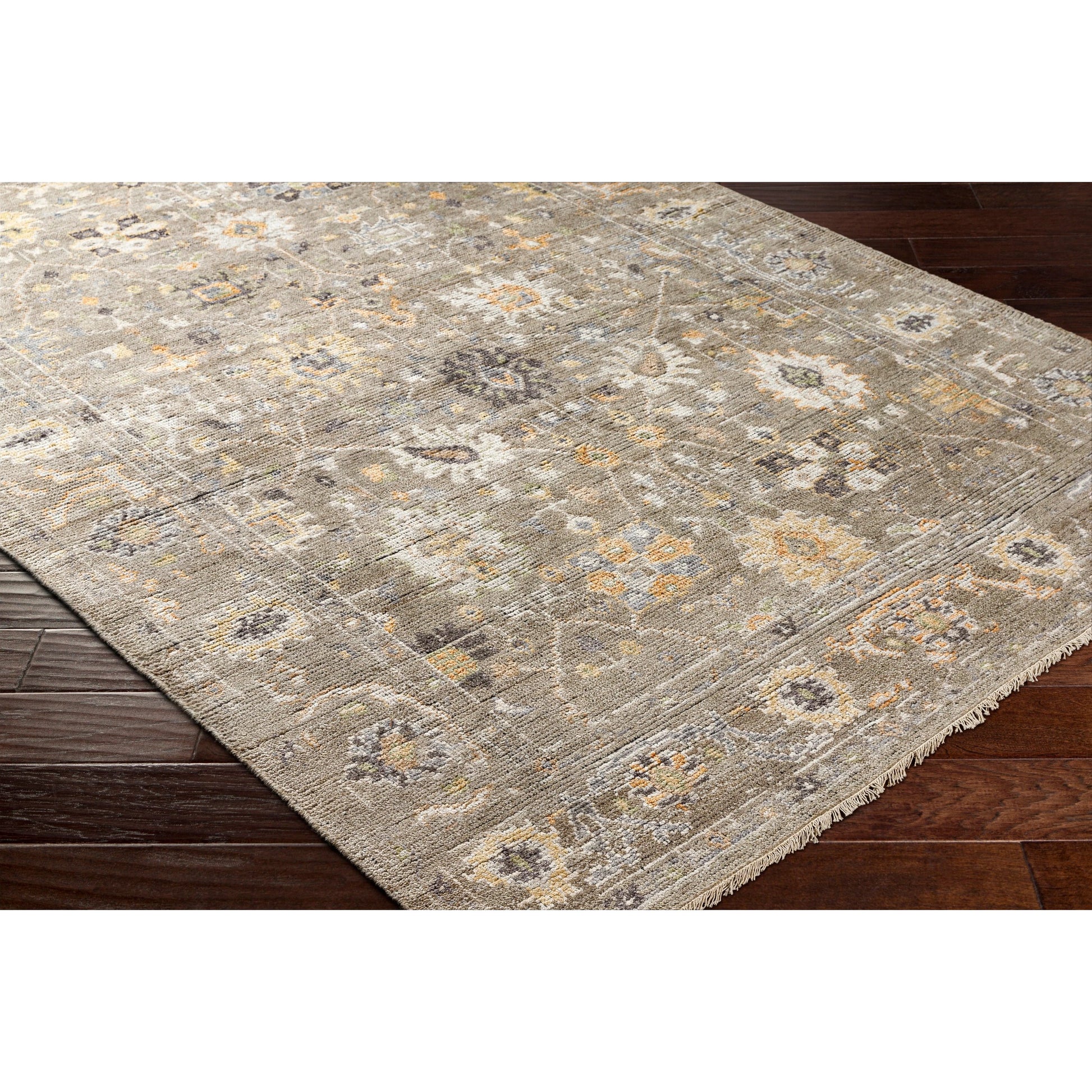 Kushal Rug - 29790 by Surya in charcoal, pale blue, wheat, dusty coral, cream. Made from 70% viscose, 30% wool in a unique style.